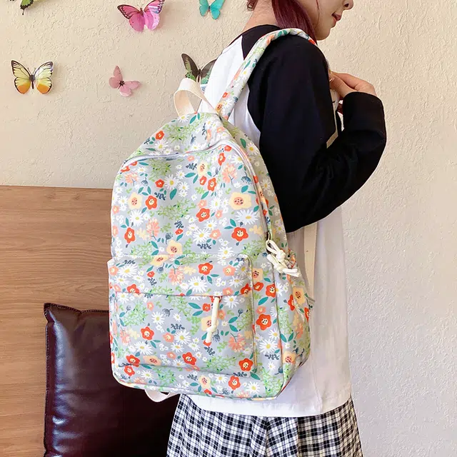 泰迪珍藏 森系日系小清新碎花初高中生大容量书包 尼龙 双肩包 女款 多色