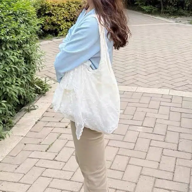 泰迪珍藏 韩系清新蕾丝花朵大容量通勤 布 托特包单肩包 常规 女款 白色
