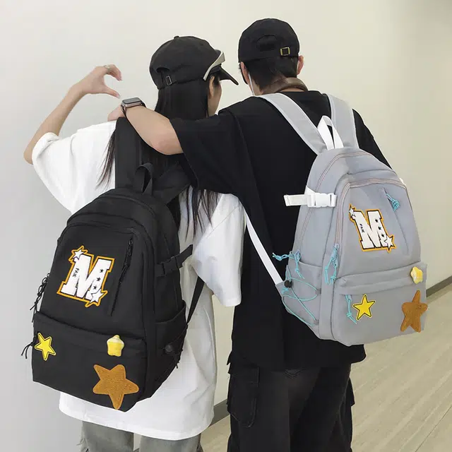 泰迪珍藏 韩版复古百搭学生星星包 尼龙 双肩包 男女同款情侣款 多色