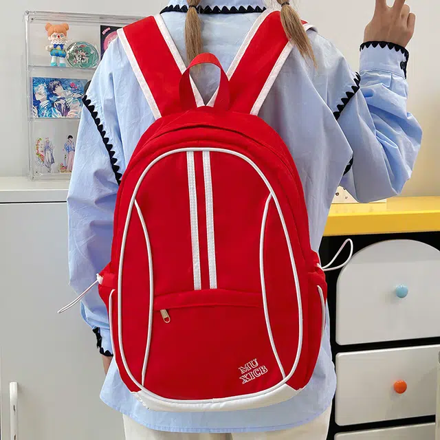 泰迪珍藏 高颜值美式复古简约撞色轻便通勤 尼龙 双肩包 常规 女款 多色