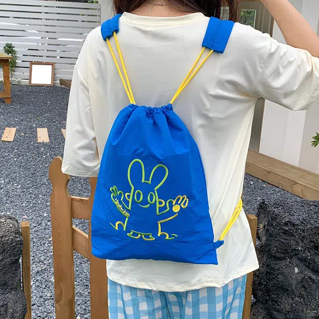 泰迪珍藏 可爱卡通刺绣抽绳甜酷韩系束口运动旅游 尼龙 双肩包 女款 多色