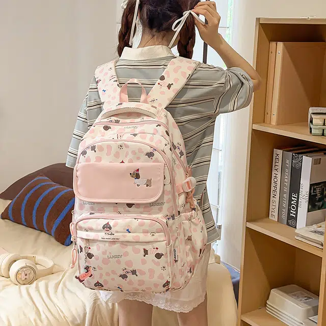 泰迪珍藏 可爱腊肠狗印花高颜值背包大容量 尼龙 双肩包 常规 女款 多色