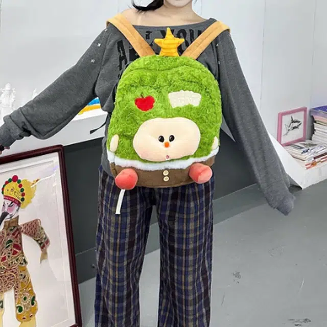 泰迪珍藏 可爱苹果树日系可爱卡通玩偶包潮森系 毛绒 双肩包 女款 绿色