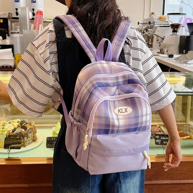 泰迪珍藏 高颜值格子背包简约百搭 帆布 双肩包 女款 多色