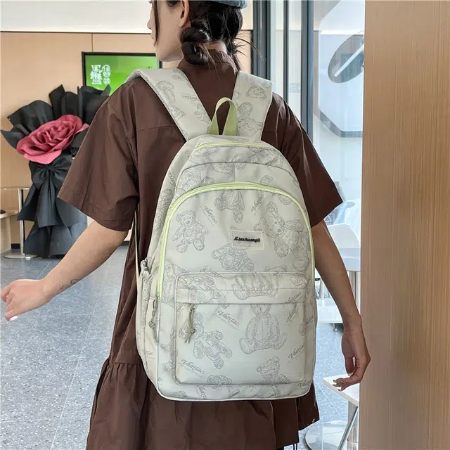 泰迪珍藏 可爱小熊小众原创旅行初高中生时尚 尼龙 双肩包 女款 浅绿色/米白色/粉红色
