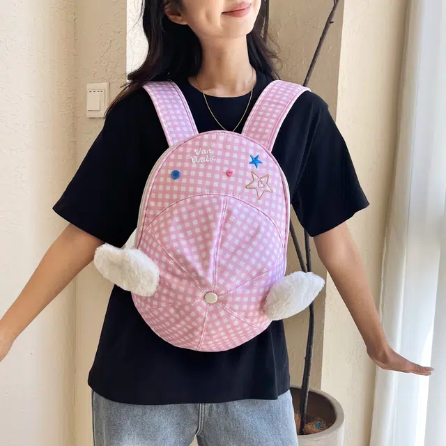 泰迪珍藏 设计卡通可爱格子 尼龙 背包双肩包 女款 粉色/蓝色