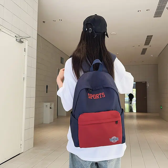 泰迪珍藏 美式复古撞色学院风 尼龙 书包背包双肩包 男女同款情侣款 多色