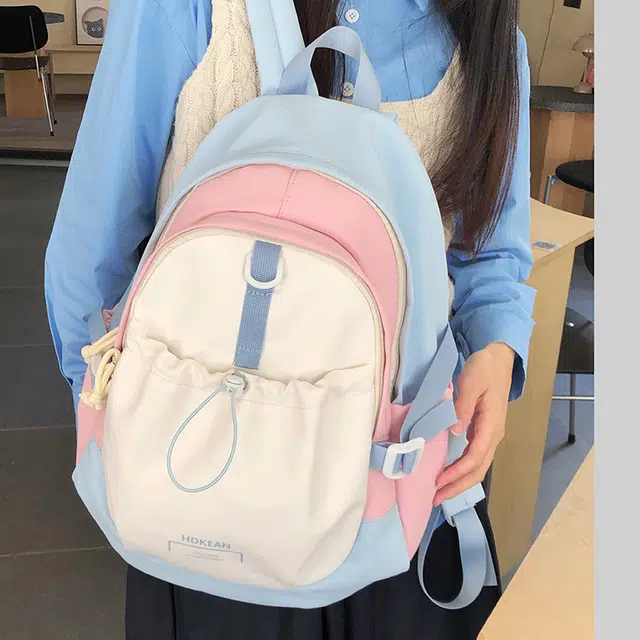 泰迪珍藏 撞色校园书包初中生高颜值设计感小众大学生韩系背包 尼龙 双肩包 女款 蓝粉色/蓝黄色/红橘色
