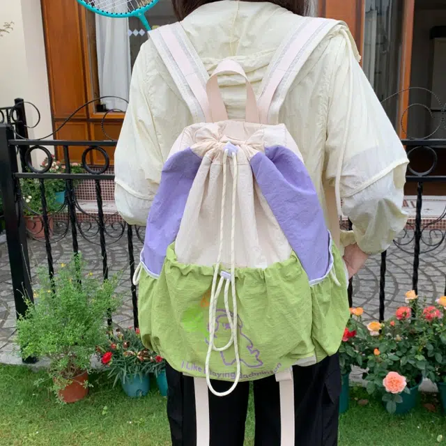泰迪珍藏 撞色简约抽绳设计百搭 塔丝隆 背包双肩包 女款 多色