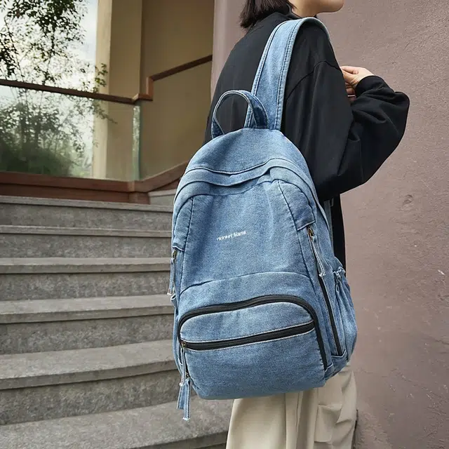泰迪珍藏 日韩慵懒风休闲初中生校园背包高中大学生 牛仔 双肩包 女款 多色