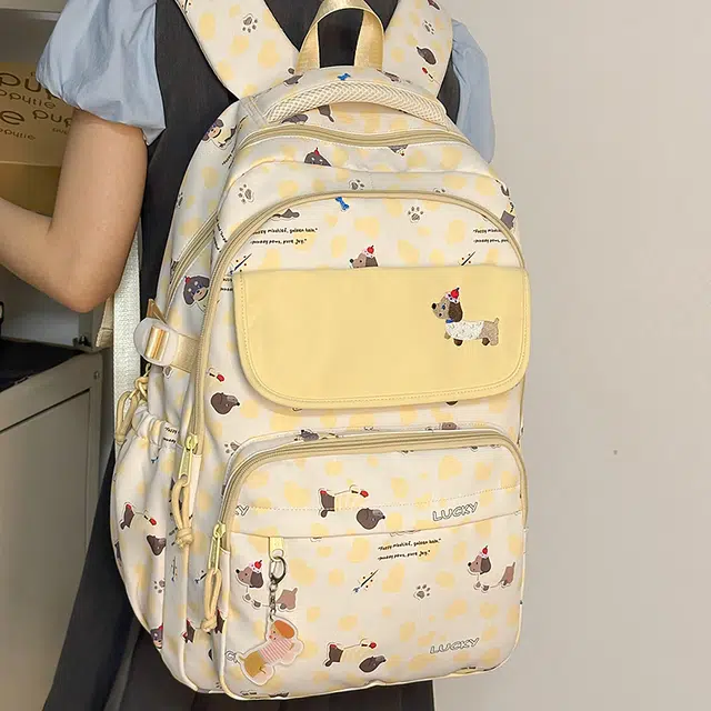 泰迪珍藏 可爱腊肠狗印花高颜值背包大容量 尼龙 双肩包 常规 女款 多色