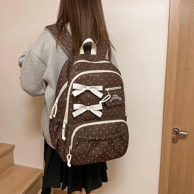 泰迪珍藏 蝴蝶结可爱初高中大学通勤上课收纳高颜值 尼龙 双肩包 女款 多色