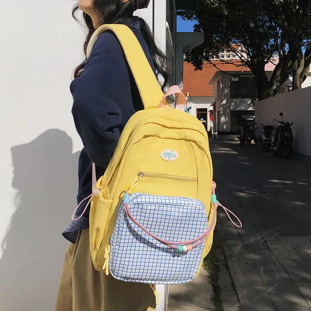 泰迪珍藏 韩系小众撞色格纹百搭通勤简约轻便 尼龙 双肩包 女款 多色