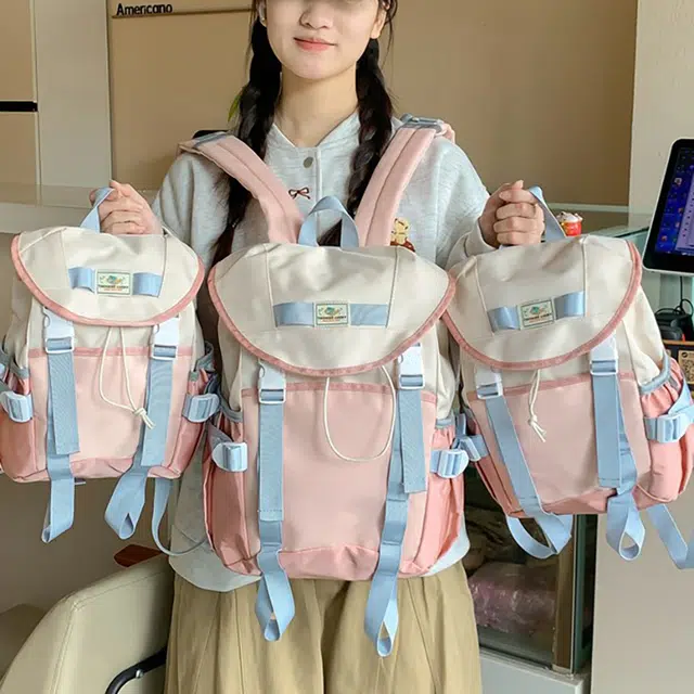 泰迪珍藏 拼接撞色日韩简约包 牛津布 双肩包 女款 多色
