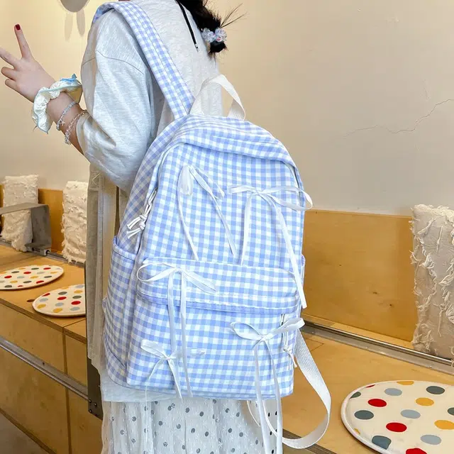泰迪珍藏 慵懒风书包大学生原创小众简约百搭格子背包初高中学生包潮 复合布 双肩包 女款 多色