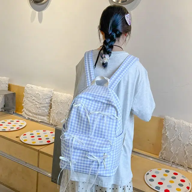 泰迪珍藏 慵懒风书包大学生原创小众简约百搭格子背包初高中学生包潮 复合布 双肩包 女款 多色
