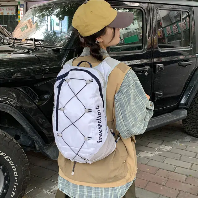 泰迪珍藏 韩国轻便徒步旅行登山运动背包书包大容量双背包户外包  牛津布白色/黑色  男女同款情侣款