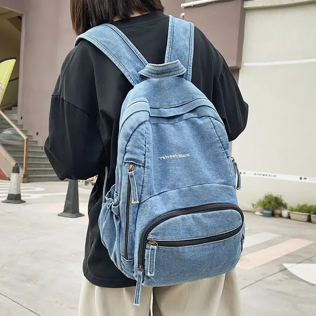 泰迪珍藏 日韩慵懒风休闲初中生校园背包高中大学生 牛仔 双肩包 女款 多色