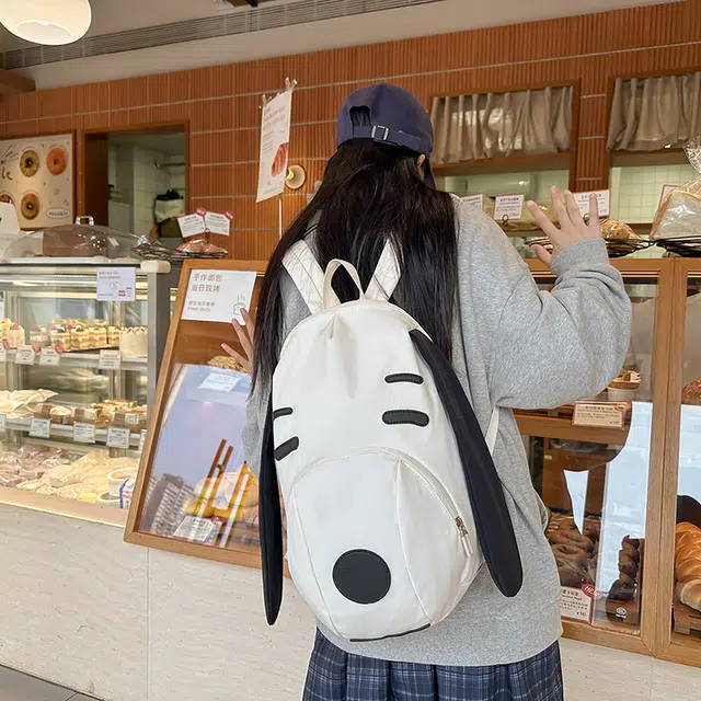 泰迪珍藏 可爱小狗双背包个性大耳狗初中小学生书包小众大容量外出旅行 尼龙 双肩包 女款 乳白色
