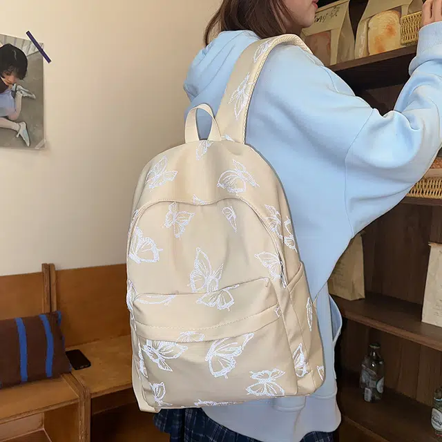 泰迪珍藏 蝴蝶印花大学生小众初中高中轻便 尼龙 双肩包 女款 多色