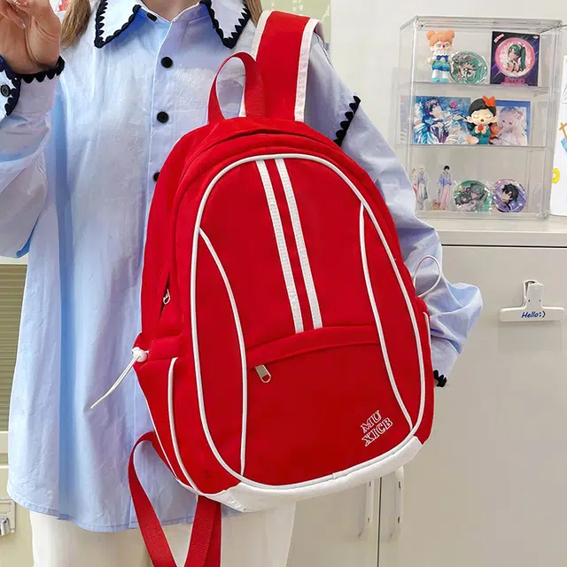 泰迪珍藏 高颜值美式复古简约撞色轻便通勤 尼龙 双肩包 常规 女款 多色
