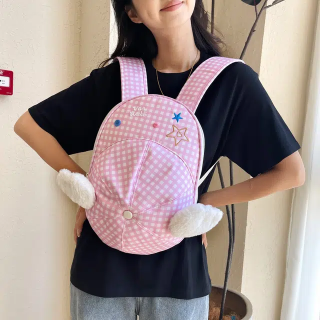 泰迪珍藏 设计卡通可爱格子 尼龙 背包双肩包 女款 粉色/蓝色