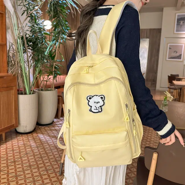 泰迪珍藏 可爱小熊高中生初中生轻便学院风 尼龙 双肩包 女款 黄色 蓝色 米白色 黑色