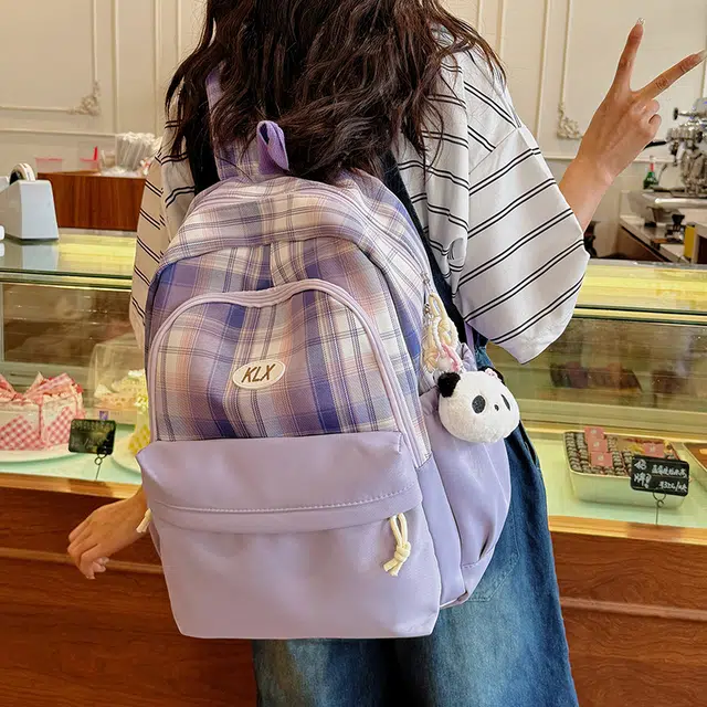 泰迪珍藏 高颜值格子背包简约百搭 帆布 双肩包 女款 多色