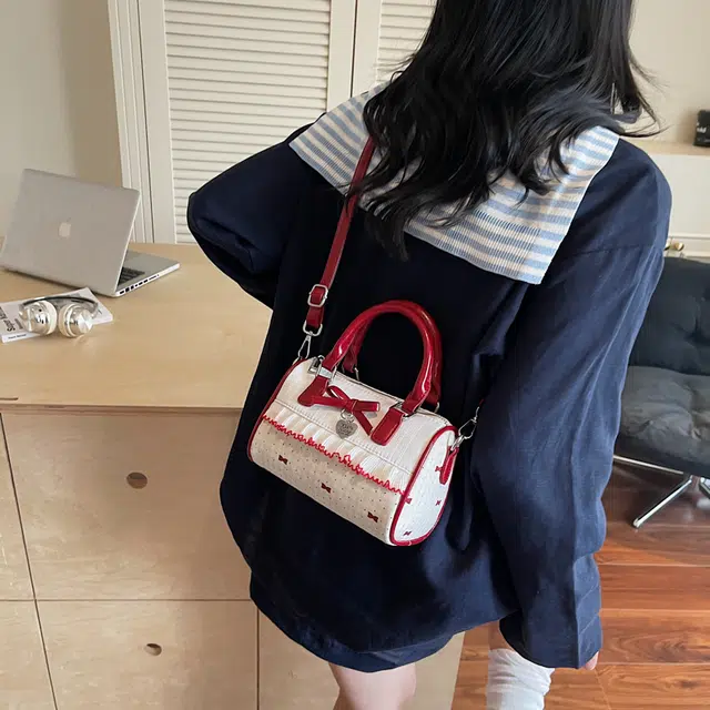 泰迪珍藏 甜美波点蝴蝶结高颜值百搭精致 布 手提包 女款 多色