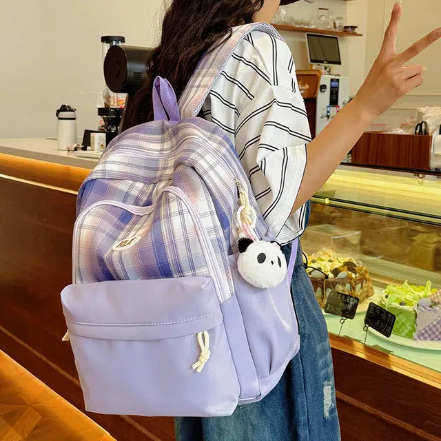 泰迪珍藏 高颜值格子背包简约百搭 帆布 双肩包 女款 多色