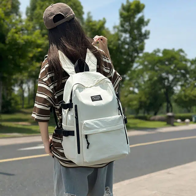 泰迪珍藏 韩版书包大学生大容量高中初中生中学生背包 尼龙 双肩包 男女同款情侣款 乳白色/灰色/卡其色/黑色