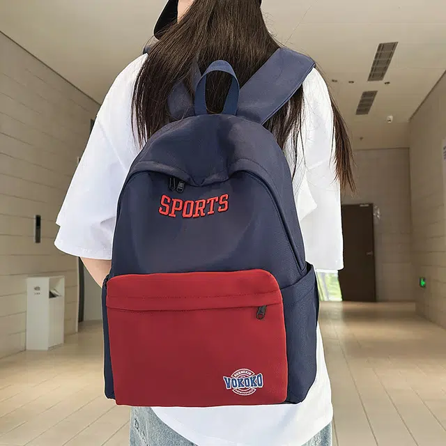 泰迪珍藏 美式复古撞色学院风 尼龙 书包背包双肩包 男女同款情侣款 多色