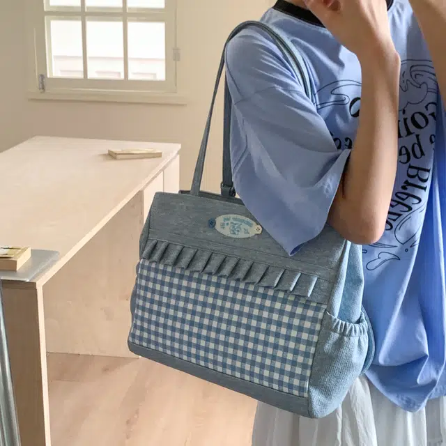 泰迪珍藏 日系可爱甜美文艺格子百搭 帆布 托特包双肩单肩包 女款 多色