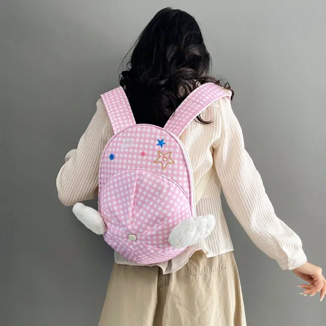 泰迪珍藏 设计卡通可爱格子 尼龙 背包双肩包 女款 粉色/蓝色