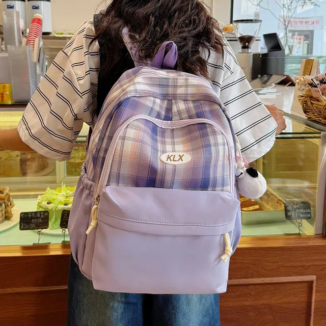 泰迪珍藏 高颜值格子背包简约百搭 帆布 双肩包 女款 多色