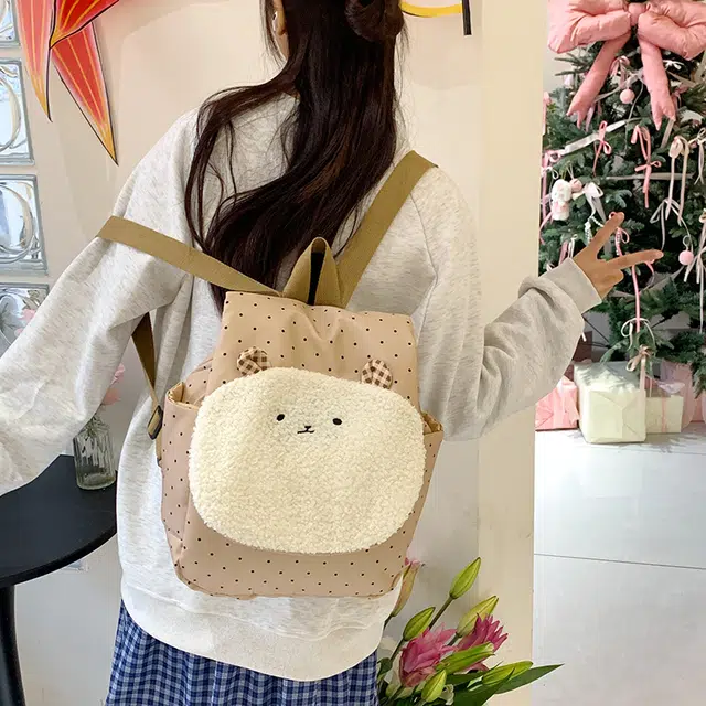泰迪珍藏 可爱小熊软妹日常手提百搭 尼龙布 双肩包 女款 卡其色