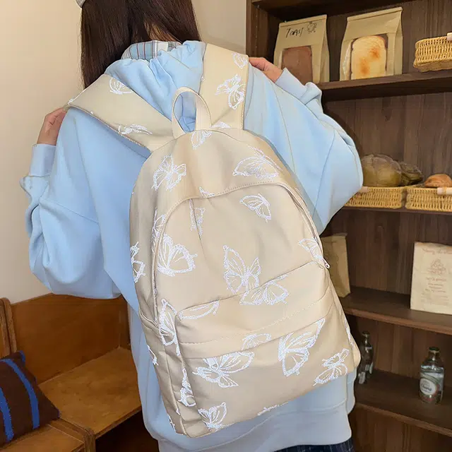 泰迪珍藏 蝴蝶印花大学生小众初中高中轻便 尼龙 双肩包 女款 多色