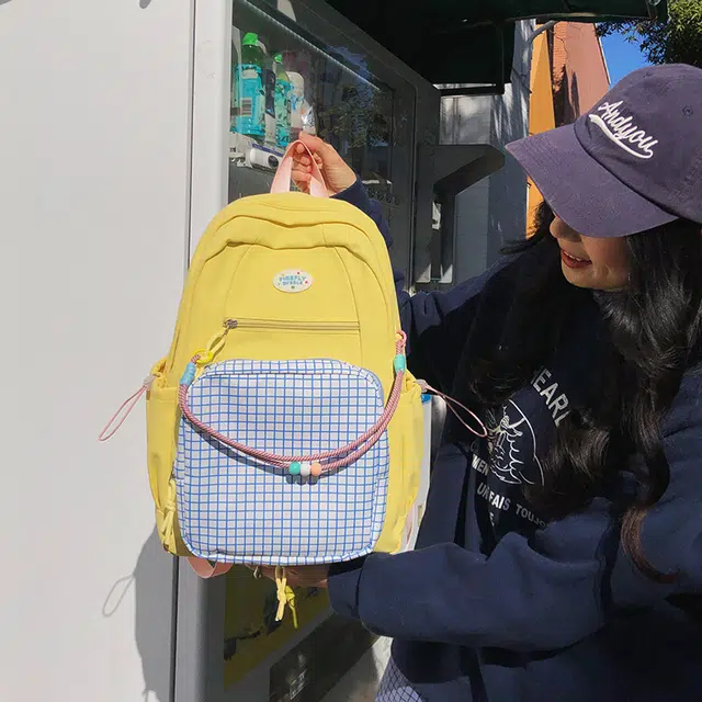 泰迪珍藏 韩系小众撞色格纹百搭通勤简约轻便 尼龙 双肩包 女款 多色