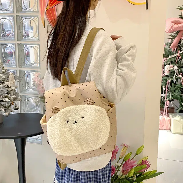泰迪珍藏 可爱小熊软妹日常手提百搭 尼龙布 双肩包 女款 卡其色
