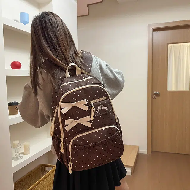 泰迪珍藏 蝴蝶结可爱初高中大学通勤上课收纳高颜值 尼龙 双肩包 女款 多色