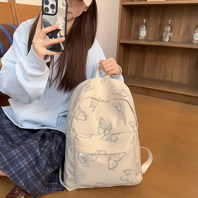 泰迪珍藏 蝴蝶印花大学生小众初中高中轻便 尼龙 双肩包 女款 多色