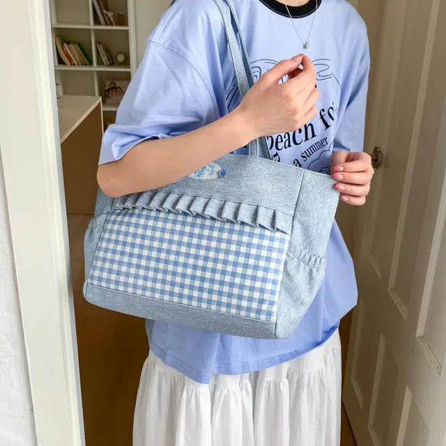 泰迪珍藏 日系可爱甜美文艺格子百搭 帆布 托特包双肩单肩包 女款 多色