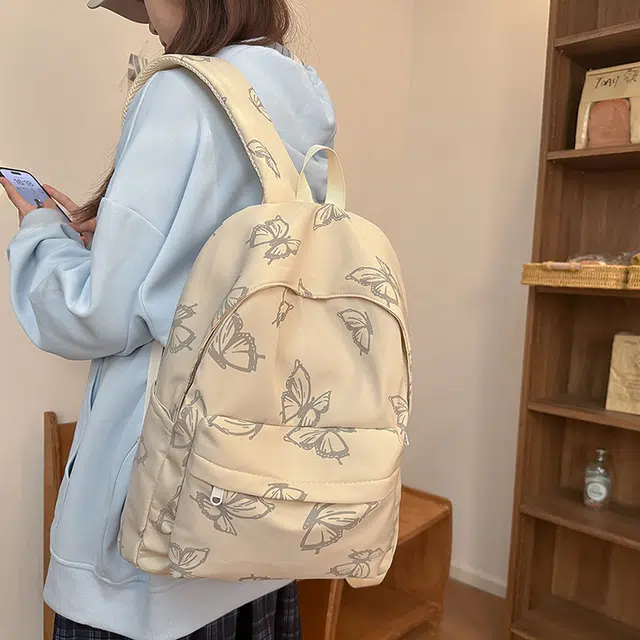 泰迪珍藏 蝴蝶印花大学生小众初中高中轻便 尼龙 双肩包 女款 多色
