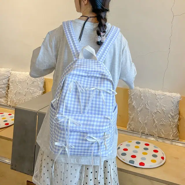 泰迪珍藏 慵懒风书包大学生原创小众简约百搭格子背包初高中学生包潮 复合布 双肩包 女款 多色