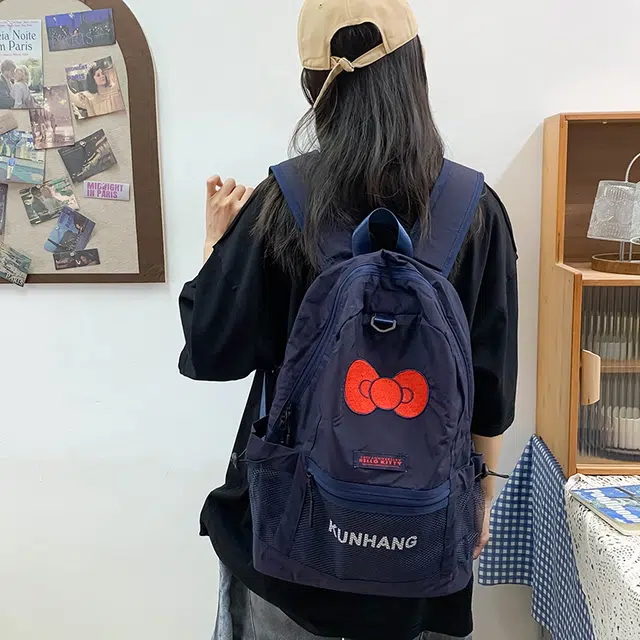 泰迪珍藏 时尚少女轻便简约百搭 尼龙 双肩包 女款 藏青色