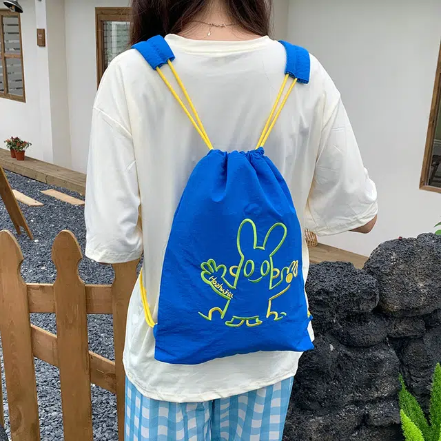 泰迪珍藏 可爱卡通刺绣抽绳甜酷韩系束口运动旅游 尼龙 双肩包 女款 多色