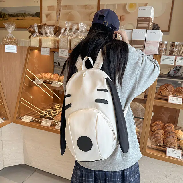 泰迪珍藏 可爱小狗双背包个性大耳狗初中小学生书包小众大容量外出旅行 尼龙 双肩包 女款 乳白色