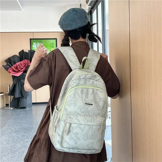 泰迪珍藏 可爱小熊小众原创旅行初高中生时尚 尼龙 双肩包 女款 浅绿色/米白色/粉红色