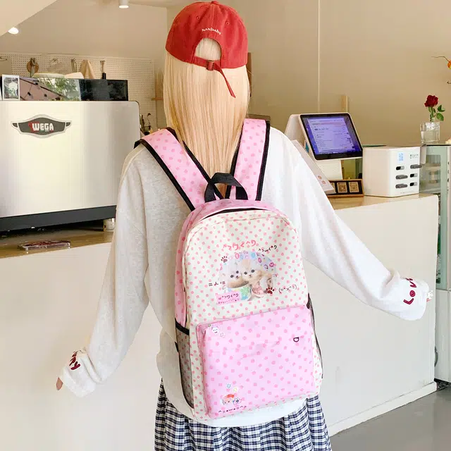 泰迪珍藏 可爱甜美时尚百搭小众 尼龙布 双肩包 女款 粉波点