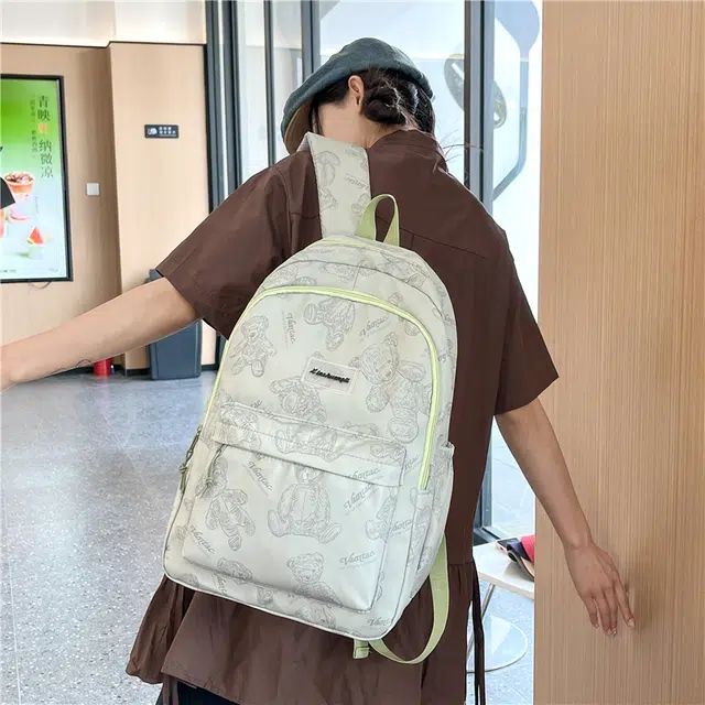 泰迪珍藏 可爱小熊小众原创旅行初高中生时尚 尼龙 双肩包 女款 浅绿色/米白色/粉红色